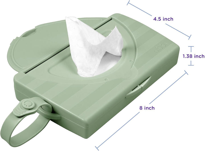 On-The-Go Baby Wipes Dispenser, Portable Wipes Container for Travel, Nappy Bag Accessory Must Have for Newborns, Reusable Wipes Holder, Sage Green