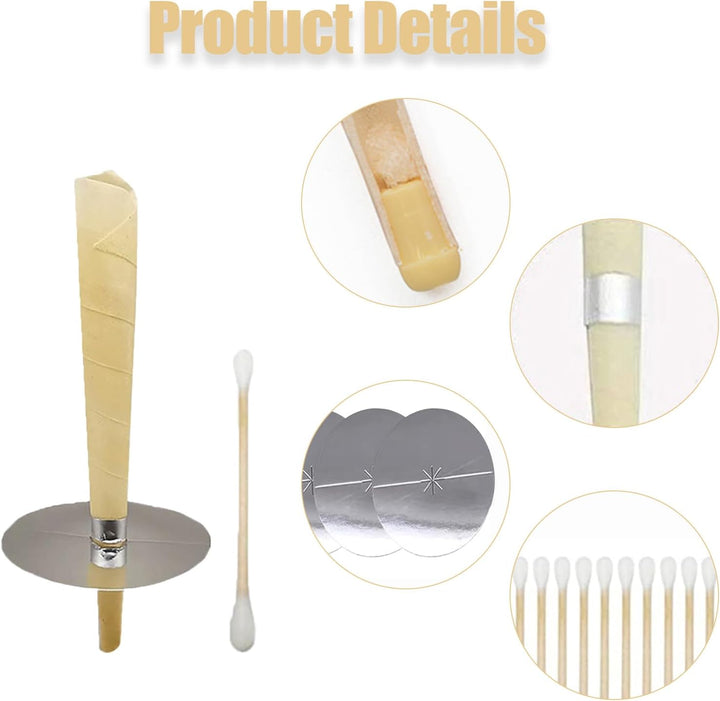 25 Piece Set of Natural Beeswax Ear Candles, Beeswax Ear Candles Kit, Beeswax Ear Candles for Blocked Ears with 5 Protective Disks+10 Cotton Swab for Health Care of Blocked Ears (Yellow)