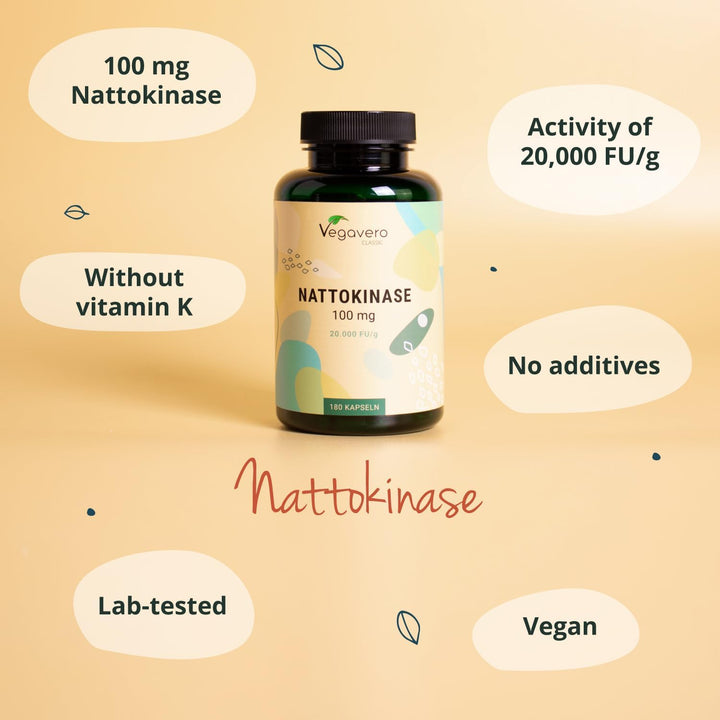 Nattokinase 2000 FU – 100 Mg | 180 Capsules | 100% Natural from Fermented SOYA Bean Extract | Enzyme from Japanese Natto | NO Additives | Vegan