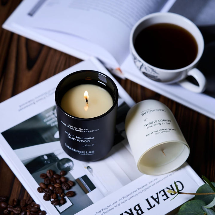 Natural Soy Candle Non Toxic Oud Wood Scented Candles for Home Small Jar Candles 150G 30 Hours Burn Time Minimalist Aromatherapy Candle Gift for Relaxation, Stress Relief,Mediation