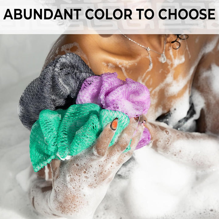 African Net Sponge Authentic - 2 Pieces Body Back Scrubber Bath Sponge with Knots - Afro Loofah Exfoliating Wash Cloth for Shower - African Body Care Daily Use Bathing Accessories