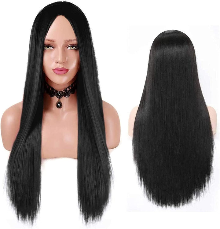 29.5" 75Cm Long Black Wigs for Women Long Straight Synthetic Black Wigs for Party Cosplay Halloween Anime((B-Black)