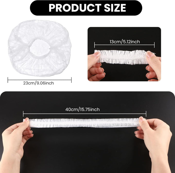100Pcs Shower Caps Disposable, Disposable Shower Caps for Women, Large Thick Waterproof Shower Cap, Plastic Elastic Hair Bath Caps for Hair Treatment for Salon, Spa, Travel, Home Use, Hotel (White)