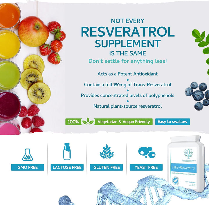 Ultra-Resveratrol 150Mg 90 Capsules - High Strength 150Mg Trans Resveratrol - High Potency Targeted Release Antioxidant Supplement