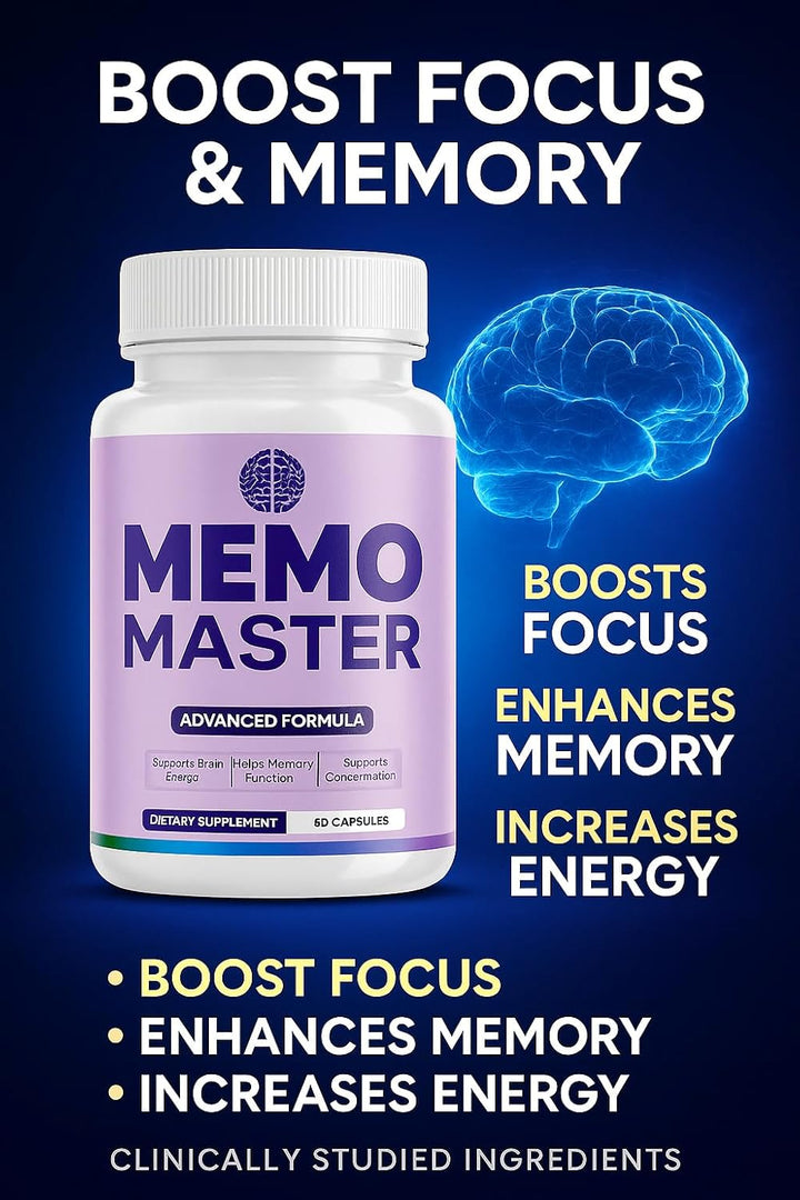 Memo Master Advanced Formula – Brain Health & Cognitive Support – Memory, Focus & Concentration Supplement – Nootropic with Natural Ingredients – 60 Capsules – UK Regulated Food Supplement