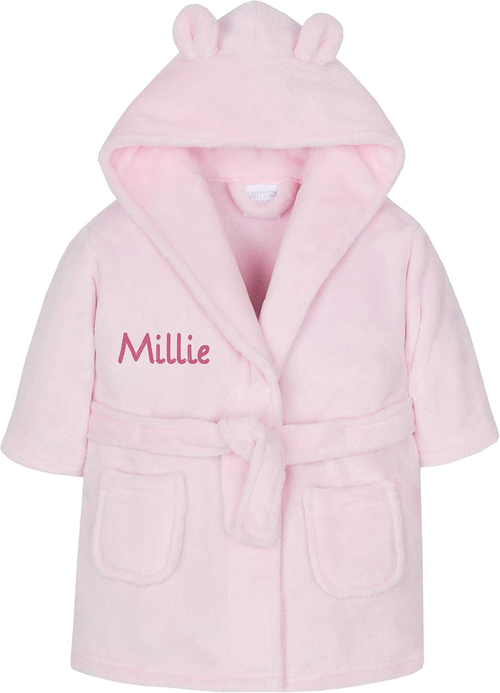 Personalised Baby Bathrobe Hooded Fleece Dressing Gown Super Soft Gifts Bath Robe for Boys Girls Cute Teddy Ears 0-4 Years