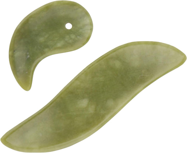 2Pcs Natural Jade Gua Sha Tool for Facial Massage and Body Relaxation Smooth Green Jade Boards Comfortable Grip for Skin Care and Anti-Aging Therapy