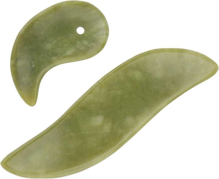 2Pcs Natural Jade Gua Sha Tool for Facial Massage and Body Relaxation Smooth Green Jade Boards Comfortable Grip for Skin Care and Anti-Aging Therapy