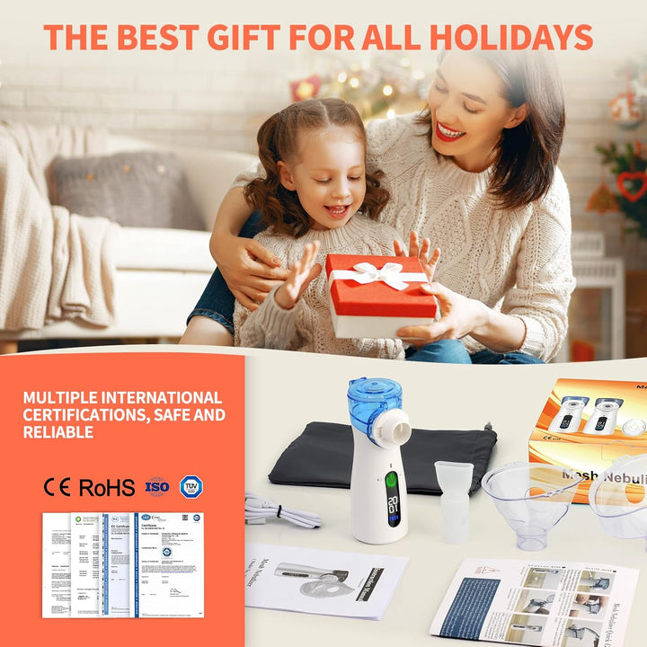 Nebuliser Machine for Adults & Kids, Steam Inhaler, Nebuliser for Kids, Portable Nebuliser for Adults Sinus Inhaler with Digital Display, Timed and Automatic Cleaning Suit for Travel & Home (Blue)