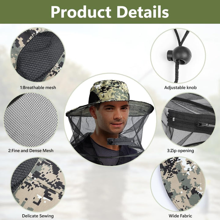 Mosquito Head Net Hat, Mosquito Hat with Removable Netting, Bee Keeper Hat, Anti-Mosquito Fishing Hat, Camping Mosquito Hat, Midgie Face Cover, Portable Midge Head Net Hat for Outdoor Hiking