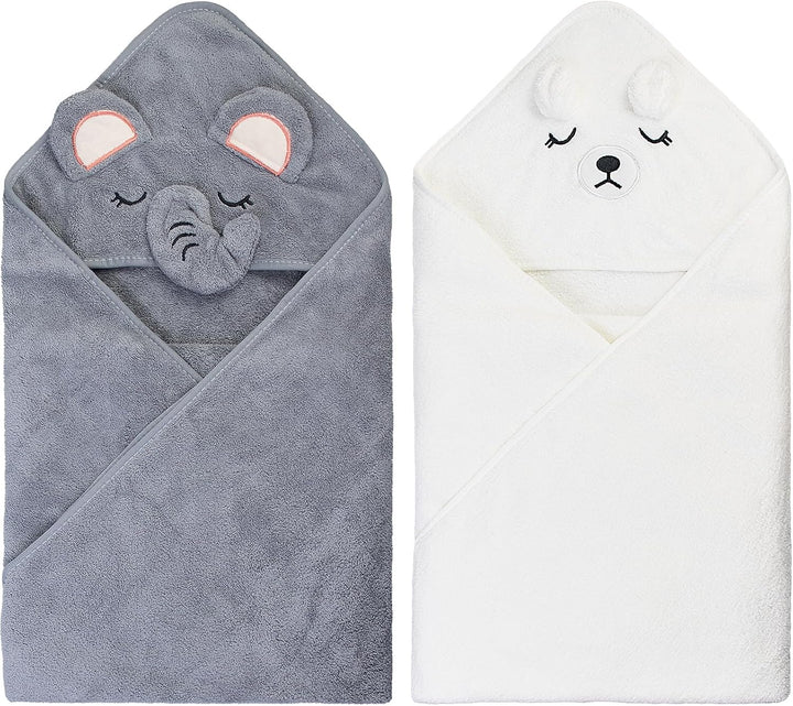 2 Pcs Hooded Baby Towel Set, 80 * 80 Cm Animal Design Baby Bath Towel, Baby Towel Super Absorbent, Animal Design Baby Bath Towels Absorbent, Baby Bath Towel Set for Baby Boys Girls Newborn