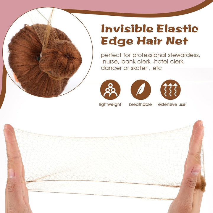 Hair Nets for Buns, Ballet Hair Net, 20 Pcs 50 Cm Individual Package Invisible Hair Nets and 40 Pcs U Shaped Hair Pins Set for Women, Girls, Ballet Dancer, Nurse(Brown)
