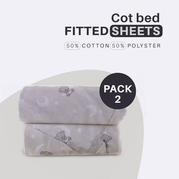 2 X Cot Bed Fitted Sheets, 60 X 120 Cm Easy Care Fine Quality Breathable Polycotton Cot Sheet (Sleeping Teddy-60 X 120Cm)