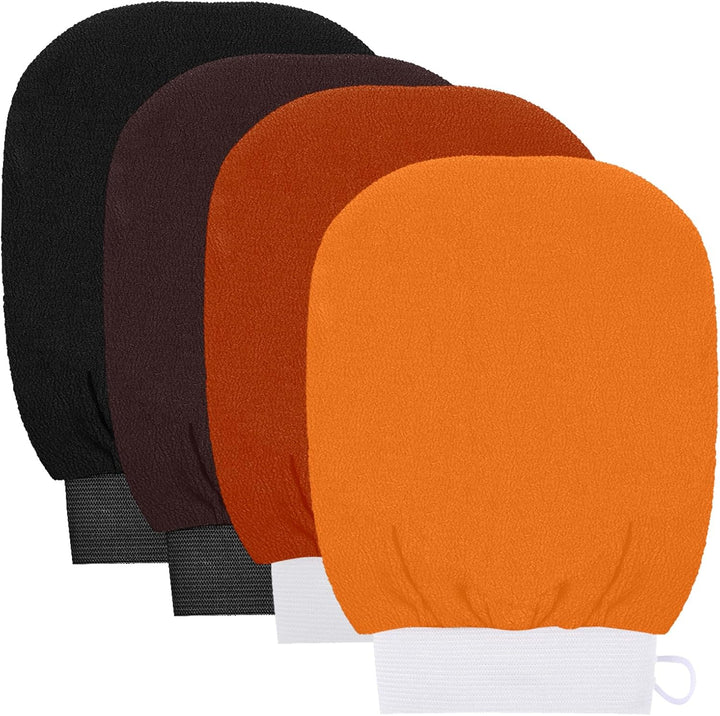 4 PCS Exfoliating Gloves, Exfoliation Scrubbing Mitt Black Deep Body Exfoliating Glove Dead Skin Remover Shower Body Scrub Gloves for Women and Men, Ingrown