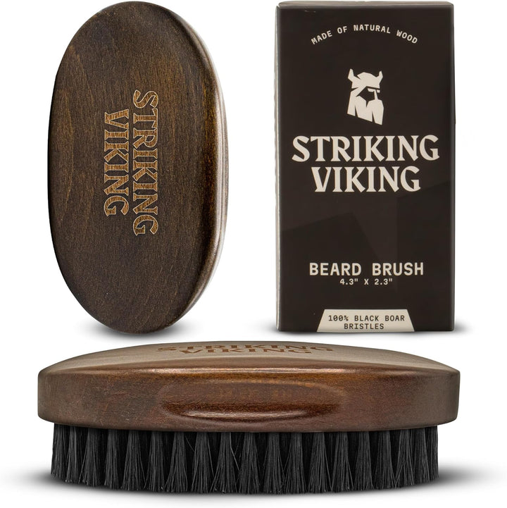 Boar Bristle Beard Brush for Men, Ergonomic Beech Wood Facial Hair Grooming Tool for Beard Care
