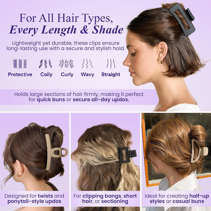 Hair Claw Clips Women & Girls - 8 Pcs Large & Small Non-Slip Matte Hair Clips in Beige & Black - Stylish Claw Clips Set for All Hair Types