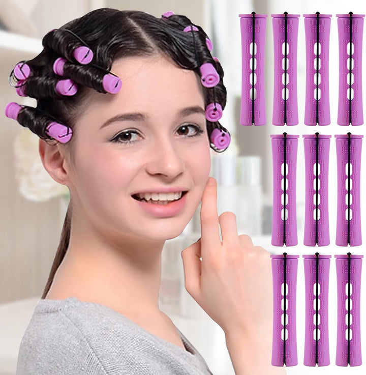 10 Pieces Hair Perm Rods Non-Slip Hair Rollers for Natural Hair with Elastic Rubber Band Short Curlers for Hairdressing Styling 0.35"(Gradient Blue)
