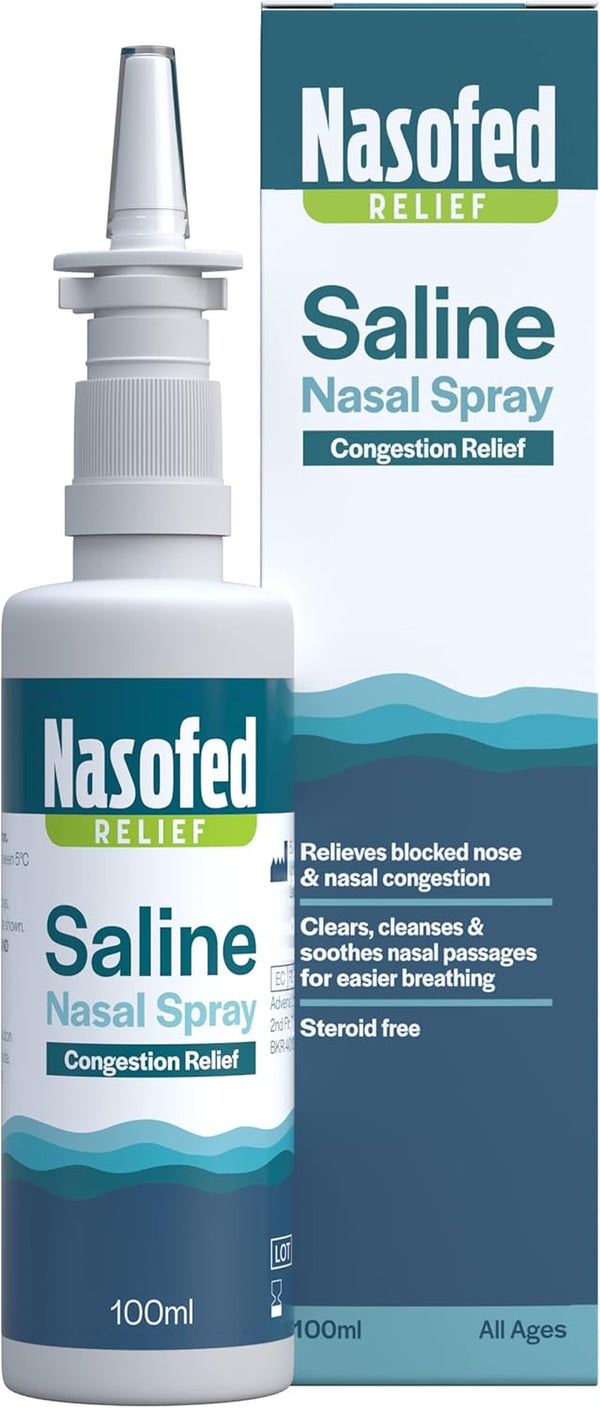 Saline Nasal Spray. Isotonic Saline Solution. Effective and Gentle Relief from Nasal Congestion Caused by Colds, Sinusitis, Hayfever and Allergies. 1 X 100 Ml