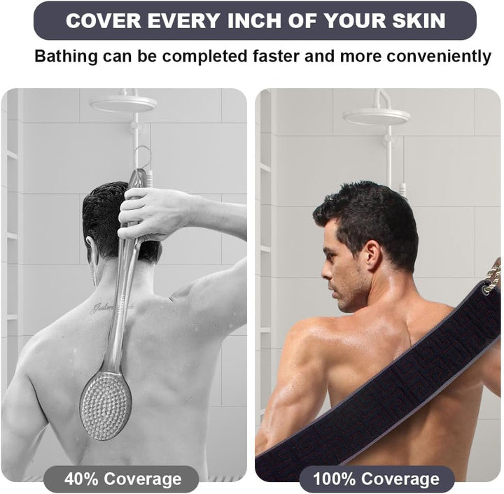 Exfoliating Back Scrubber for Shower, 37 Inches Back Washer with Handles, Soft Shower Bath Scrub for Women and Men, Double-Side Use Exfoliate Washcloth Bath Tool to Scrub Your Body Deeply