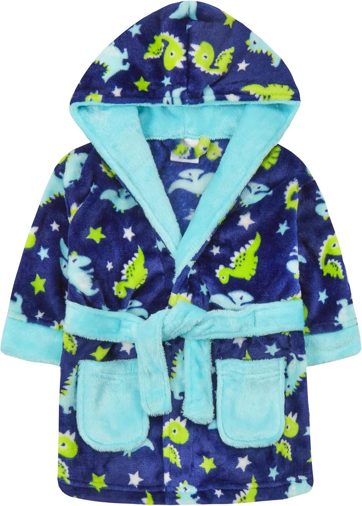 Babies Childrens Infants Dinosaur Print Fleece Dressing Gown - 6 Months - 6 Yrs (12-18 Months), Multicolor (18C)