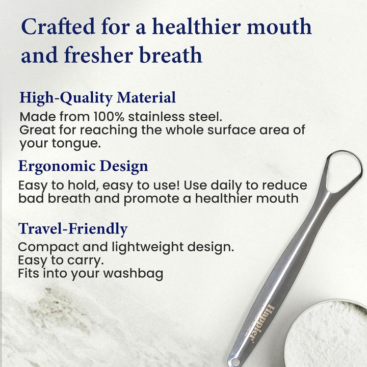 Tongue Scraper - Stainless Steel Tongue Scrapers for Adults - Plastic Free Tongue Cleaner with Ergonimic Handle Restore Fresh Breath for Men and Women