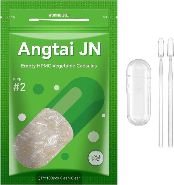 Empty Capsules, jn 100 Count Clear Vegetarian Capsules, Size 2 DIY Pill Capsules Filling Empty Caps with Micro Lab Spoon, Kosher, ISO9001, Gluten Free, Halal Certified, Non-Gmo Certified