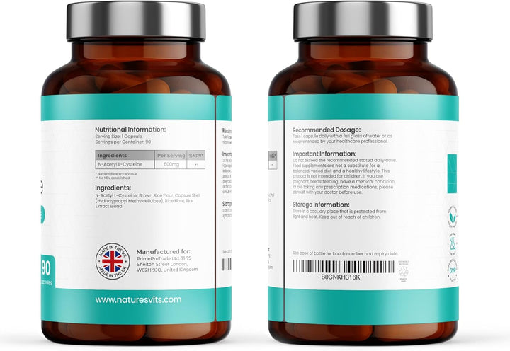 NAC Supplement, 600Mg - 90 N-Acetyl-Cysteine Capsules- Vegan Friendly Amino Acid and Glutathione Precursor for Nutritional Balance