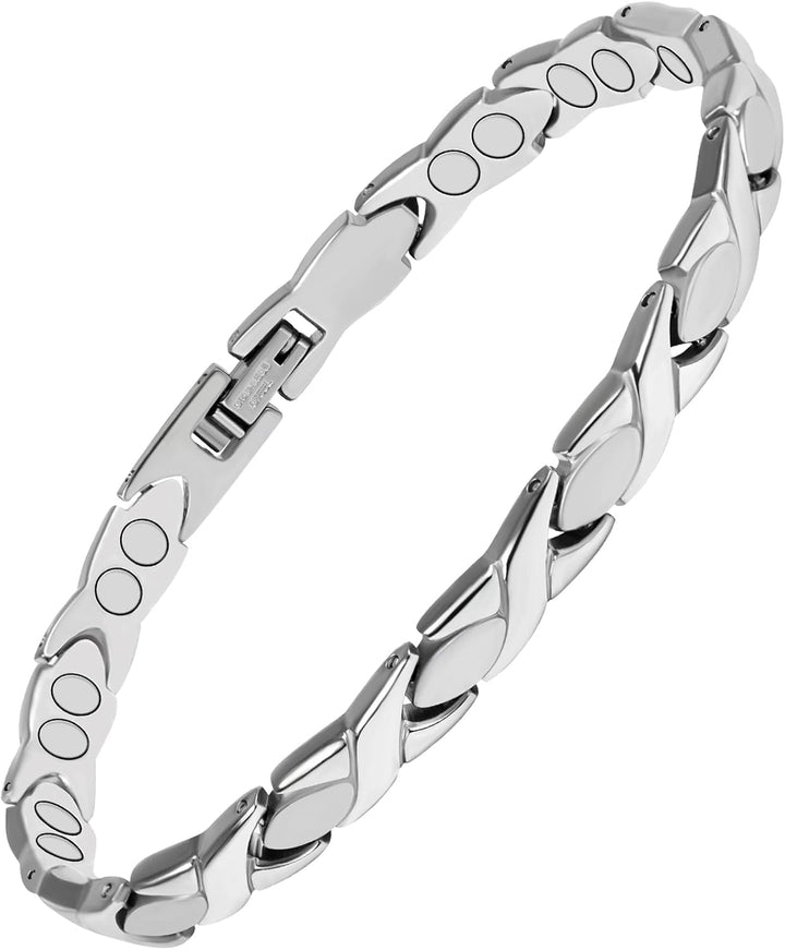 Magnetic Bracelets for Women,Titanium Steel Ladies Magnetic Bracelets,Adjustable Wristband Include Sizing Tool in Gift Box(Fish Tail Design-Silver Gold)