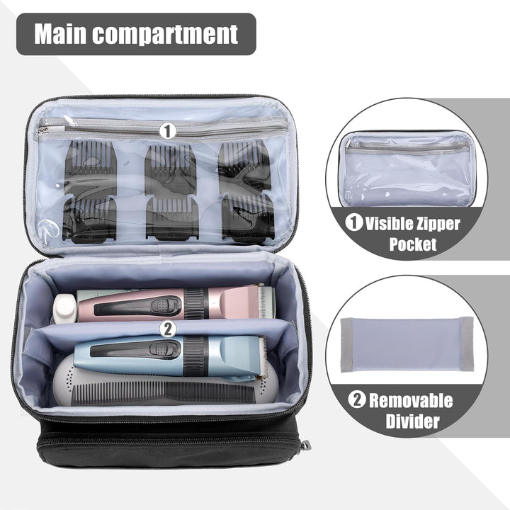 Carrying Case for Clippers, Men Trimmer Kits Storage Bag Compatible with Andis, Hatteker, Oster Hair Clipper and Cutting Tools, Black