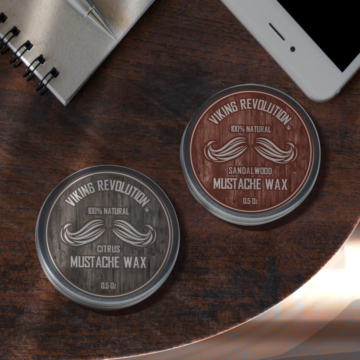 Mustache Wax 2 Pack - Beard Wax & Moustache Wax for Men - Strong Hold Helps Train Tame & Style - Mustache Wax Men (Citrus & Sandalwood, 2 Pack)