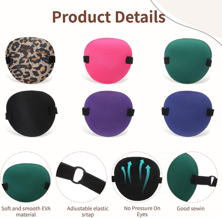 6Pcs Eye Patch, 3D Adjustable Medical Eye Patch for Adults and Kids, Amblyopia Lazy Eyes Patches for Left or Right Eyes, 6 Colors Soft Eyepatches