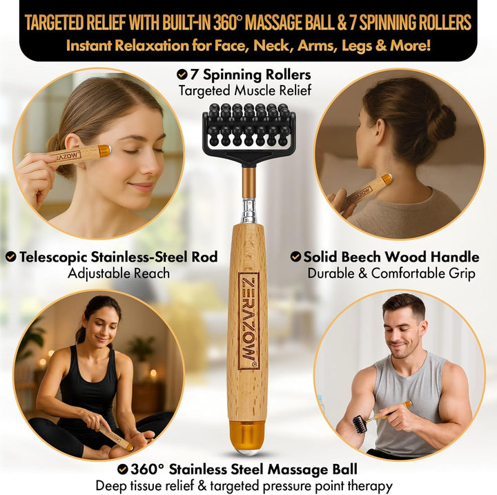 Telescoping Back Scratcher 9 Pcs Set | Backscratcher for Men & Women with 4 Detachable Heads | Scalp & Back Massager Tools | Stocking Fillers for Men | Dad Christmas Gifts | UK Brand
