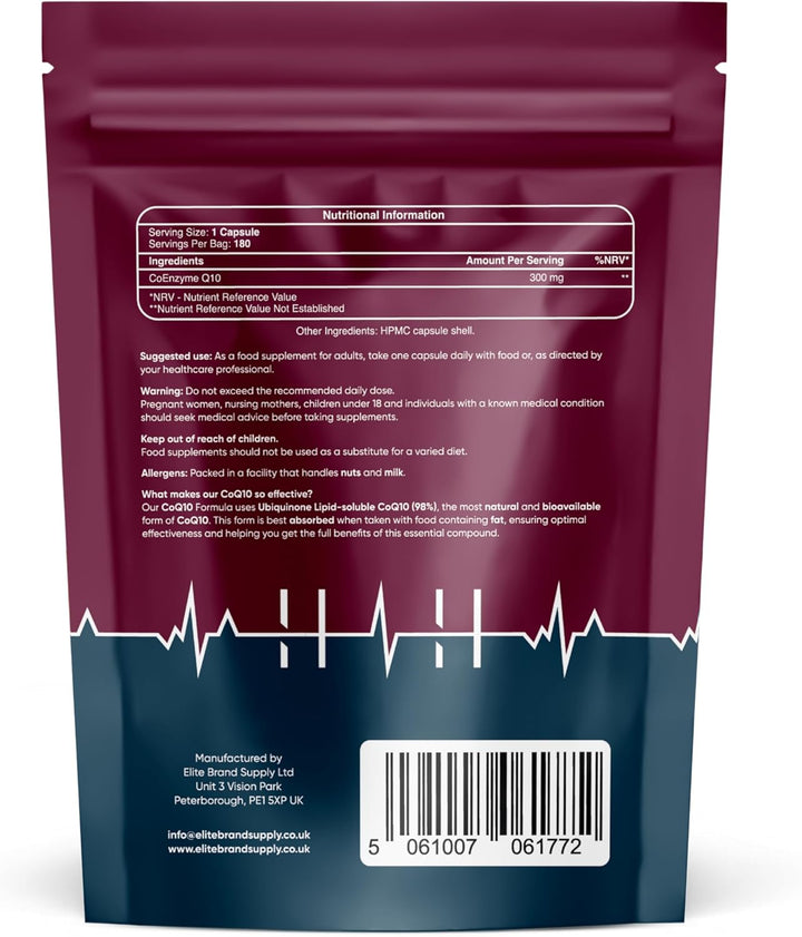 Ubiquinone Coenzyme Q10 300 MG Supplement | 180 Vegan Coq10 Capsules | Super Strength Vegan Friendly Naturally Fermented Coq10 Supplement | Non-Gmo | 6 Months Supply