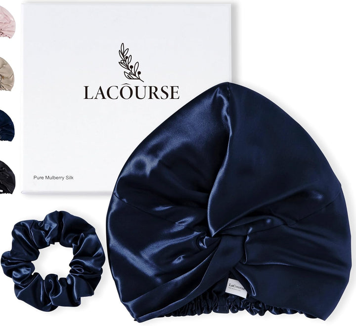 100% Genuine 22Momme Silk Bonnet for Sleeping, Double-Layered Mulberry Silk Hair Wrap with Premium Elastic Stay on Head. (One Size, Pink)