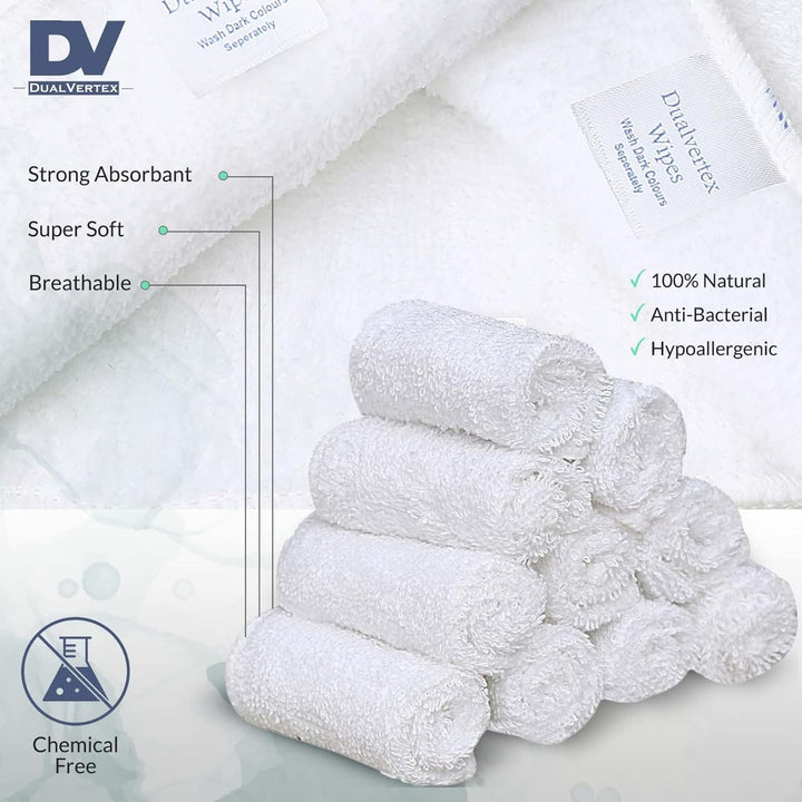 30 Bamboo Reusable Baby Wipes - Face Cloth - Makeup Remover Cloth from Natural Thread for Face & Hand with 2In1 Laundry Bag/Carrying Bag