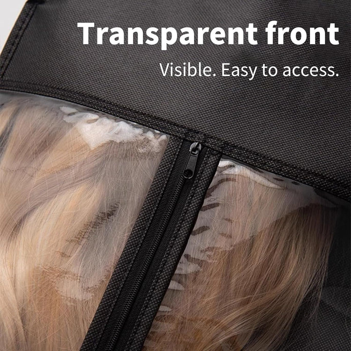 4-Pack Wig Storage Bags with Hanger (2 Large 31.5In +2 Medium 23.6In) Dual Size Transparent Window Organizer, Dustproof for Multiple Wigs & Extensions
