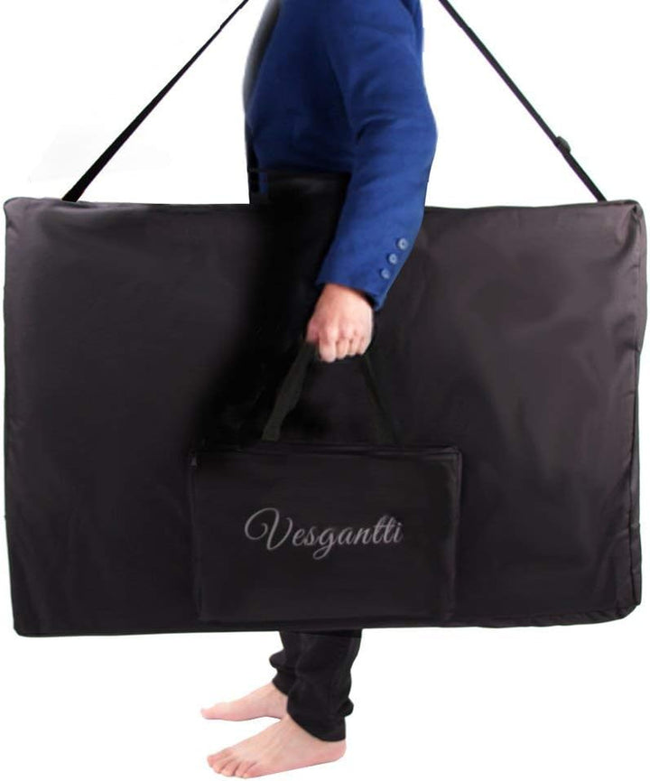 Portable Massage Bed Table - 3-Section Foldable Beauty Couch for Reiki Therapy Treatment Salon Healing - Metal Headrest Support/Carry Bag (Beige White)