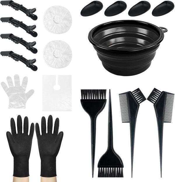 18 Pcs Hair Dye Brush and Bowl Kit,Hair Dying Tools Kit,Diy Beauty Salon Hair Bleaching Tools,Including Mixing Bowl, Ear Cover, Hair Shawl, Gloves, Hair Clips