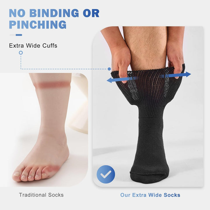 Diabetic Grip Socks for Men Women, Extra Wide Soft Top for Swollen Feet Ankles, Non-Slip Breathable Hospital Slipper Sock