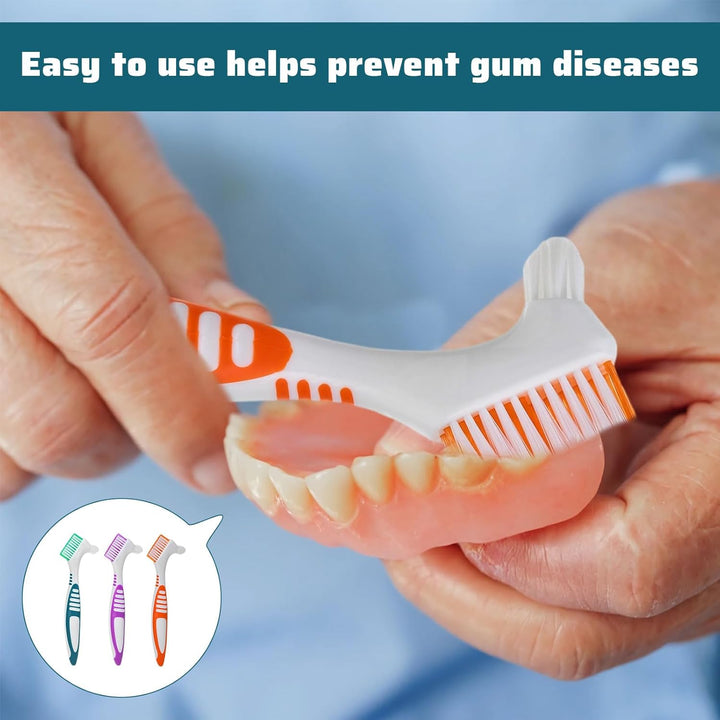 Denture Brush 6Pcs Double Bristle Denture Toothbrush for Cleaning Retainers Retainer Brush (Purple, Green,Orange)