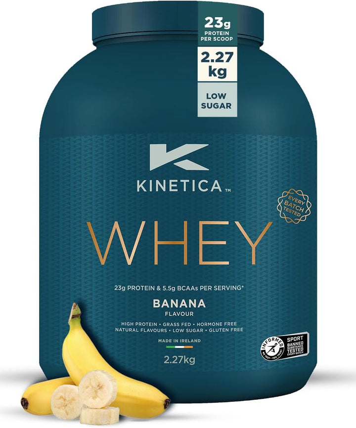 Sports Whey Protein Powder - Banana Flavour | 23G Protein/Serve, 76 Servings/2.27Kg Pack | Gluten Free Supplement | Optimum for Muscle Growth & Recovery | Mixes Well with Water, Milk & Shakes