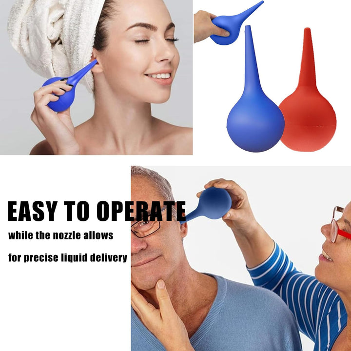2 PCS Rubber Suction Ear Syringe Bulb - Safe and Gentle Ear Cleaner, Versatile Bulb Syringe for Ear Washing, Nasal Mucus Removal, and General Cleaning(Blue+Red)