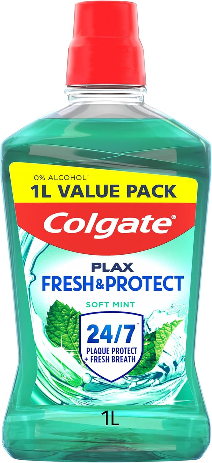 Plax Cool Mint Alcohol Free* Mouthwash 1L - Mouthwash Alcohol Free* - Instant Long-Lasting Freshness - No Burn Experience - 24/7 Plaque Protection When Used Twice Daily