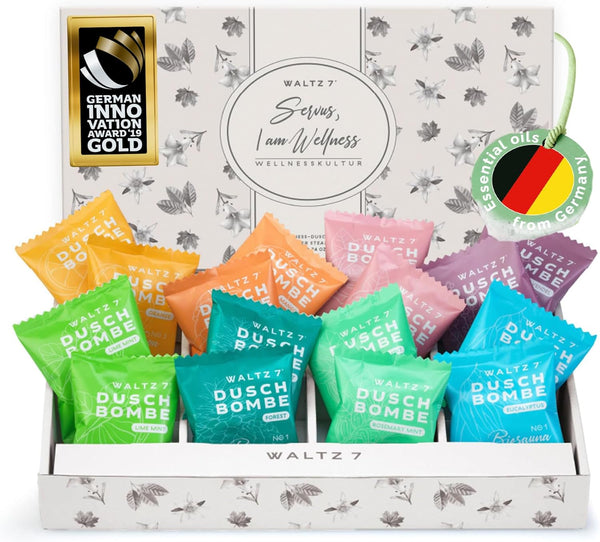 Shower Steamers Set, 16 Pieces, 8 Scents, European Quality, Aromatherapy, Unique Spa Stress Relief, Pamper Gift for Women, Men, Birthday, Mum, Advent Calendar Stocking Fillers