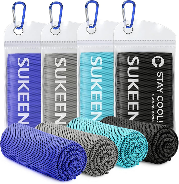 Cooling Towel, Towels 4 Pack, Gym for Women, Cool Towel Instant Relief Stay Ice Neck (2*Dark Grey/2*Dark Blue/2*Grey/2*Black), 40 X12 Inch