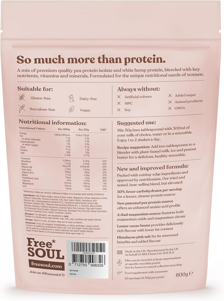 Vegan Protein Powder | Formulated for Women | 600G | 20G Protein with Added Nutrients | Gluten & Soy Free Plant-Based Nutrition Shake | Pea & Hemp Isolate Protein | Chocolate Flavour