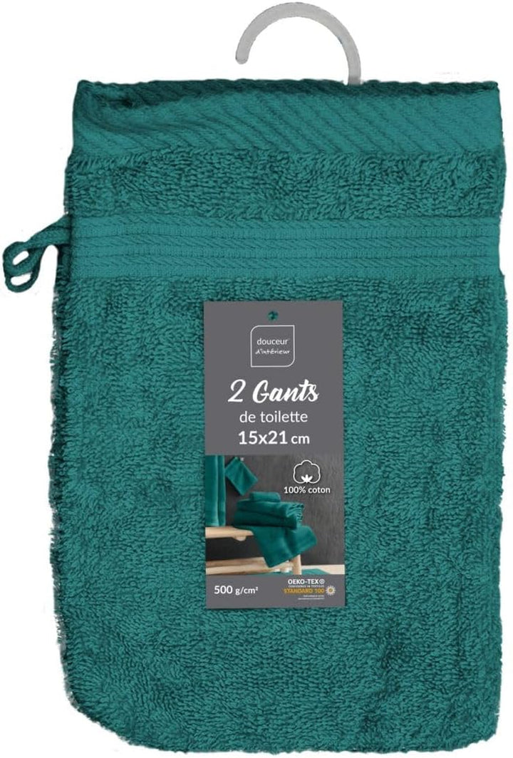 , 2 Wash Mitts (15 X 21 Cm) Tendresse Emerald, Plain Sponge