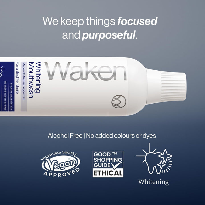 Whitening Mouthwash, Clinically Tested Whitening Formula for up to 5 Shades Whiter Teeth, Prevents Enamel Stains, Alcohol-Free, Vegan, Recycled Packaging, Natural Peppermint Flavour, 500Ml