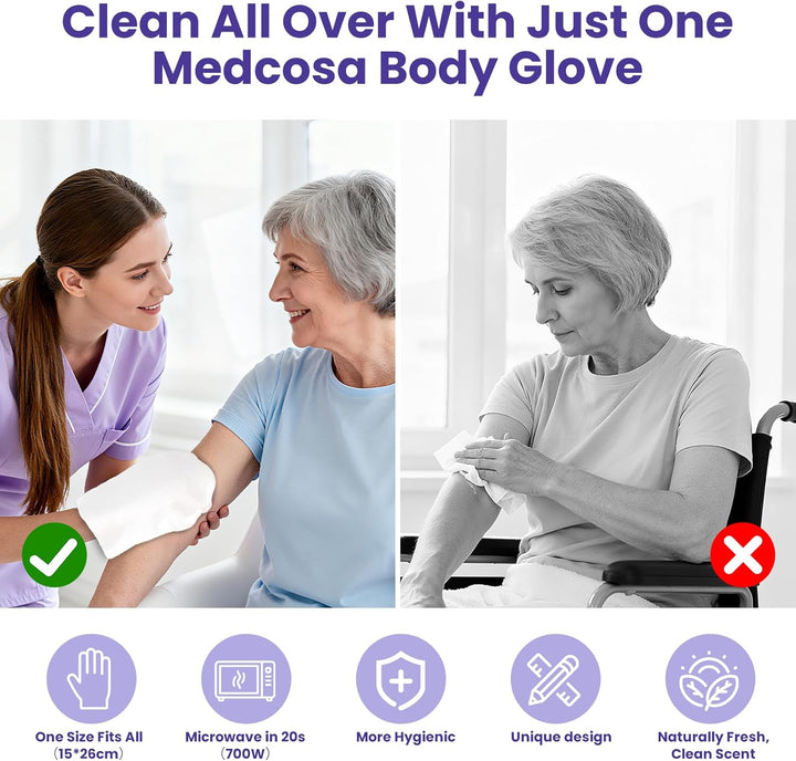 Adult Body Wipes - Wet Wipes for Adults - Intimate Disposable Shower Body Wipe Shaped like a Glove - Unscented Premoistened - Bed Bath Wet Wipe - Pack of 10 Wash Cloths