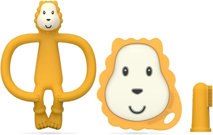 , Antimicrobial Teething Starter Set - 1 Flat Face Teether, 1 Animal Teether, 2 Silicone Finger Toothbrushes, 3 Months Old+, Gigi Giraffe